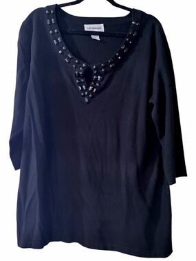 Plus Size Black Embellished Pullover Sweater 2X GUC